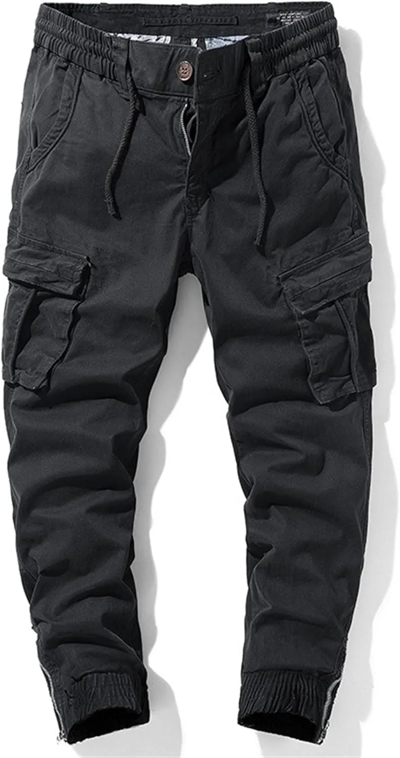 Men's Stylish Slim Fit Twill Pants Stretch Joggers Outdoor Pants Straight Leg Casual Tapered Trousers