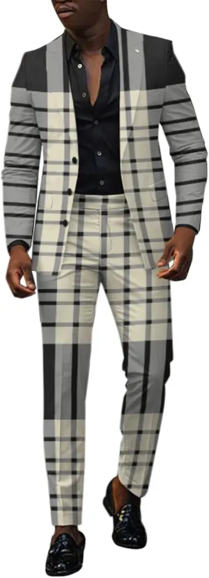 Mens Stylish Suit Sets Slim Fit 3 Button Blazer Jacket and Pants Wedding Prom Tuxedo Set Casual Business Suit Sets