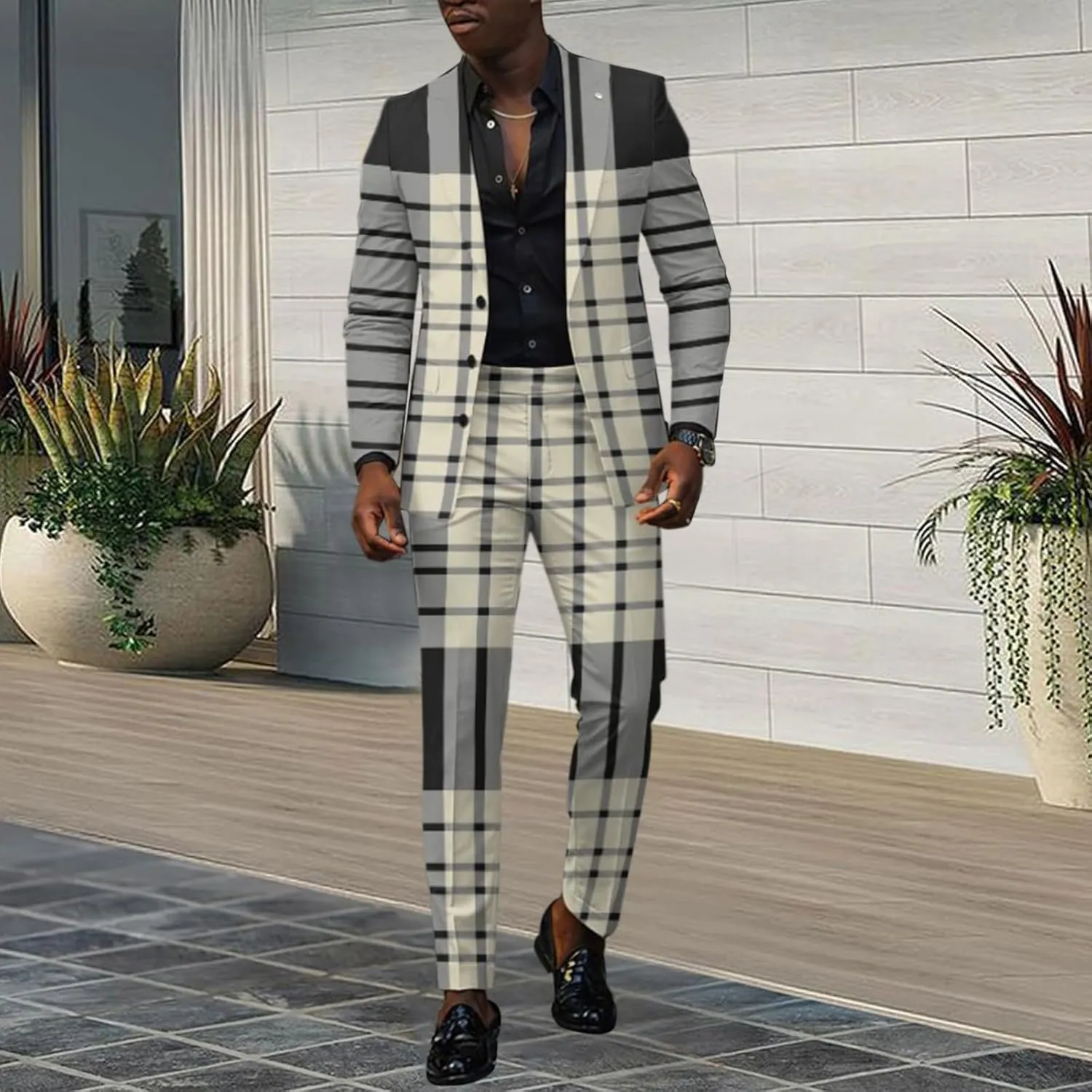 Mens Stylish Suit Sets Slim Fit 3 Button Blazer Jacket and Pants Wedding Prom Tuxedo Set Casual Business Suit Sets