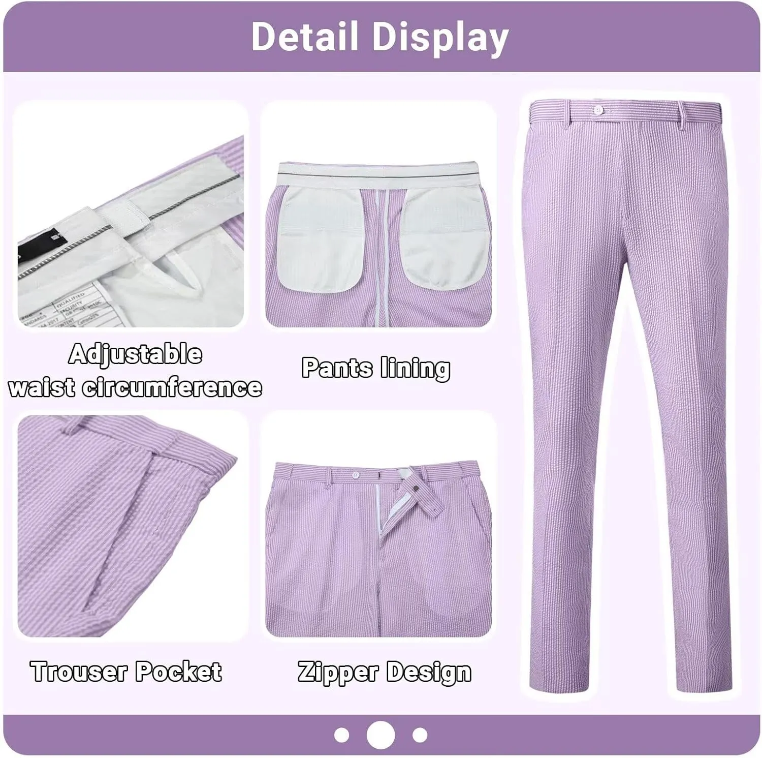 Mens Suit Seersucker Pants Lightweight Summer Seersucker Sport Coat Pant Set Fit Suits Trousers for Men Beach Outfit