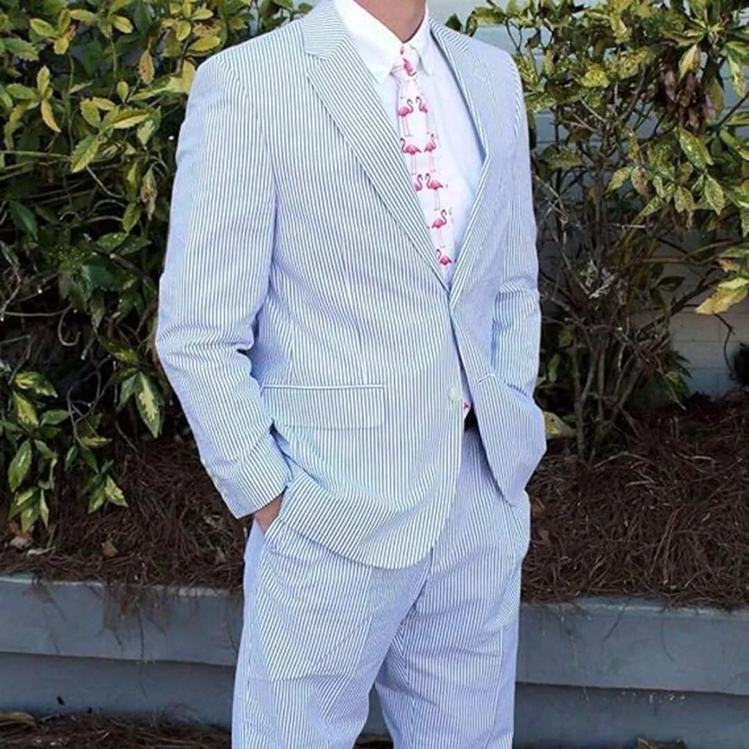 Mens Suit Seersucker Pants Lightweight Summer Seersucker Sport Coat Pant Set Fit Suits Trousers for Men Beach Outfit