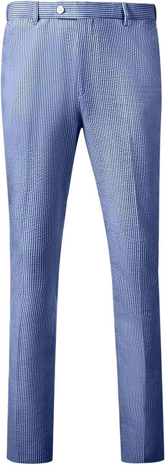 Mens Suit Seersucker Pants Lightweight Summer Seersucker Sport Coat Pant Set Fit Suits Trousers for Men Beach Outfit