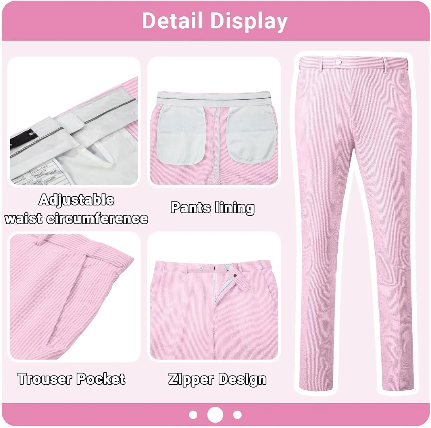 Mens Suit Seersucker Pants Lightweight Summer Seersucker Sport Coat Pant Set Fit Suits Trousers for Men Beach Outfit