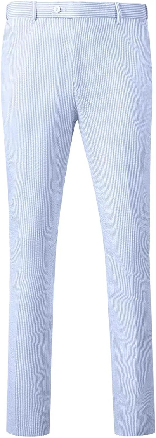Mens Suit Seersucker Pants Lightweight Summer Seersucker Sport Coat Pant Set Fit Suits Trousers for Men Beach Outfit