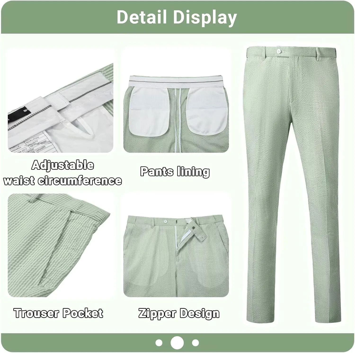 Mens Suit Seersucker Pants Lightweight Summer Seersucker Sport Coat Pant Set Fit Suits Trousers for Men Beach Outfit