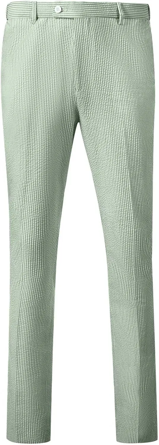 Mens Suit Seersucker Pants Lightweight Summer Seersucker Sport Coat Pant Set Fit Suits Trousers for Men Beach Outfit