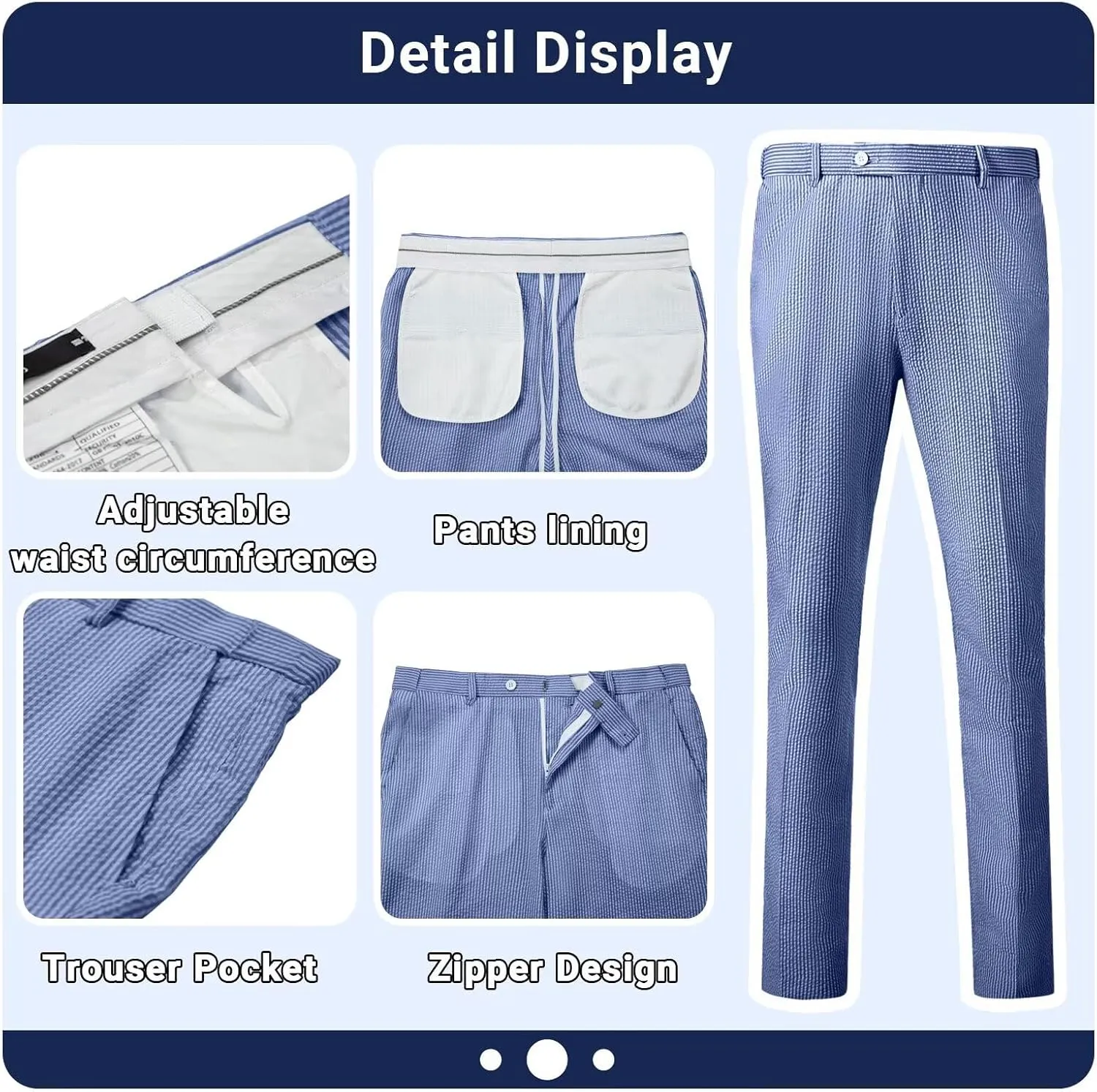 Mens Suit Seersucker Pants Lightweight Summer Seersucker Sport Coat Pant Set Fit Suits Trousers for Men Beach Outfit