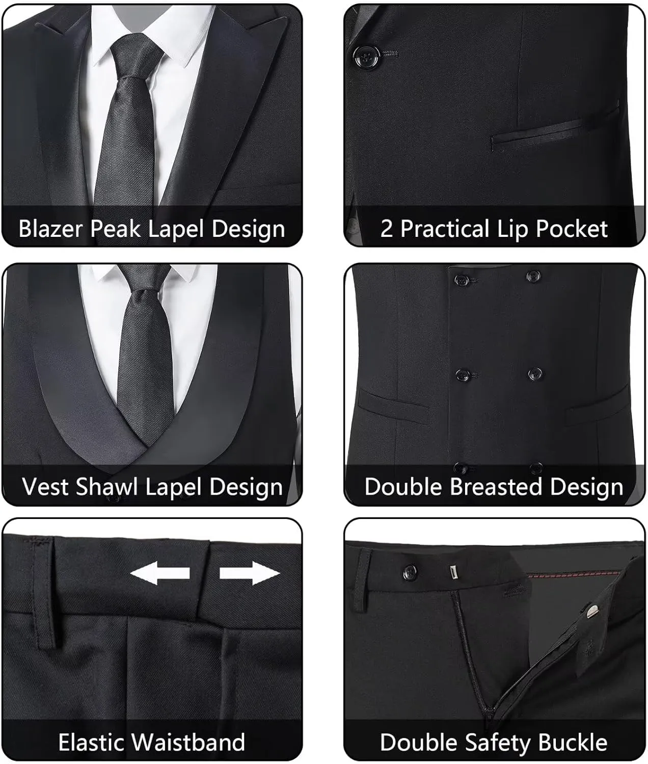 Mens Suit Slim Fit 3 Piece Suit Blazer Vest Pants Sets with Bow Tie Handkercher Brooch for Men for Wedding Prom Party