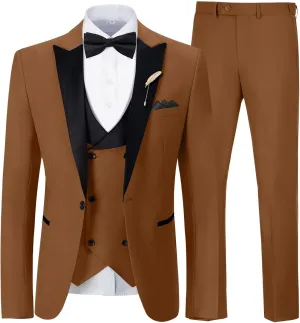 Mens Suit Slim Fit 3 Piece Suit Blazer Vest Pants Sets with Bow Tie Handkercher Brooch for Men for Wedding Prom Party