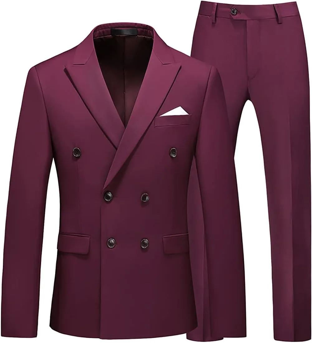 Mens Suits Slim Fit 2 Piece Double Breasted Blazer Tuxedo Suit Set for Men Casual Wedding Casual Business