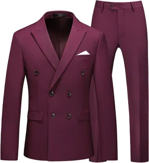Mens Suits Slim Fit 2 Piece Double Breasted Blazer Tuxedo Suit Set for Men Casual Wedding Casual Business