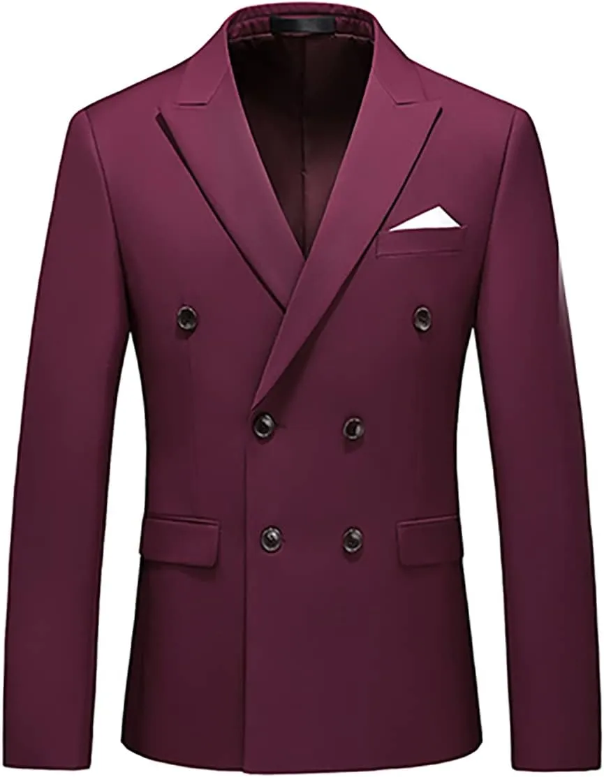 Mens Suits Slim Fit 2 Piece Double Breasted Blazer Tuxedo Suit Set for Men Casual Wedding Casual Business