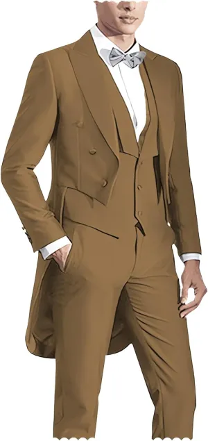 Men's Tailcoat 3 Pieces Formal Stylish Suits Prom Tuxedos Tail Coat Wedding Groomsmen(Blazer Vest Pants)