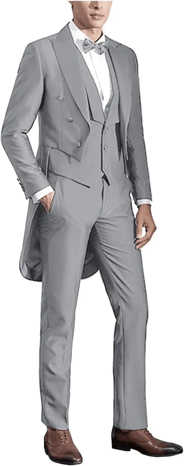 Men's Tailcoat 3 Pieces Formal Stylish Suits Prom Tuxedos Tail Coat Wedding Groomsmen(Blazer Vest Pants)