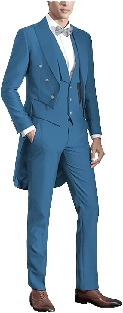 Men's Tailcoat 3 Pieces Formal Stylish Suits Prom Tuxedos Tail Coat Wedding Groomsmen(Blazer Vest Pants)