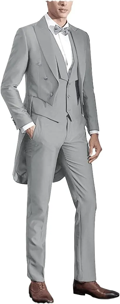 Men's Tailcoat 3 Pieces Formal Stylish Suits Prom Tuxedos Tail Coat Wedding Groomsmen(Blazer Vest Pants)