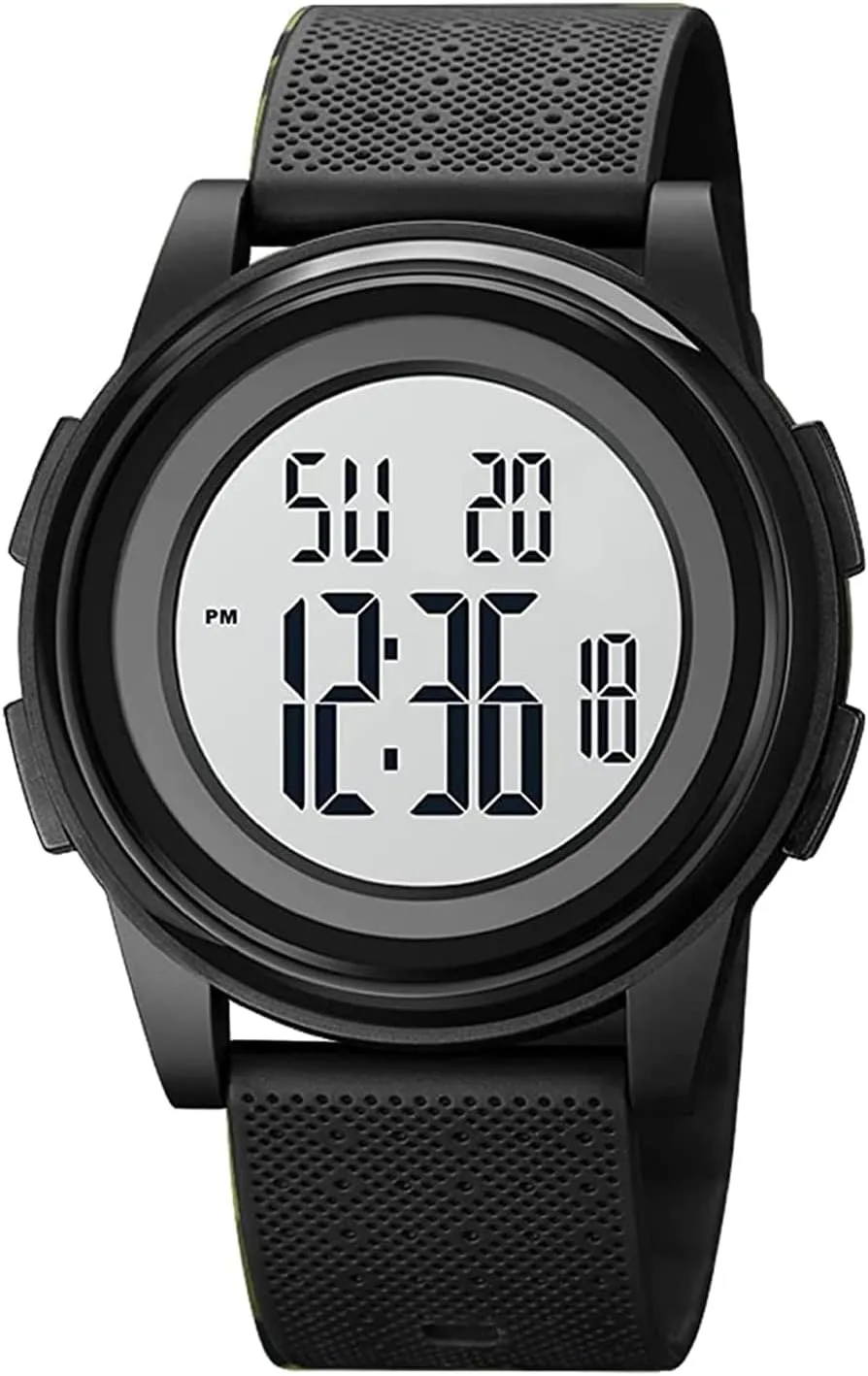 Mens Watch Ultra-Thin Digital Sports Watch Minimalist Waterproof Digital Watches Men with Wide-Angle Display Rubber Strap Wrist Watch for Men 1206