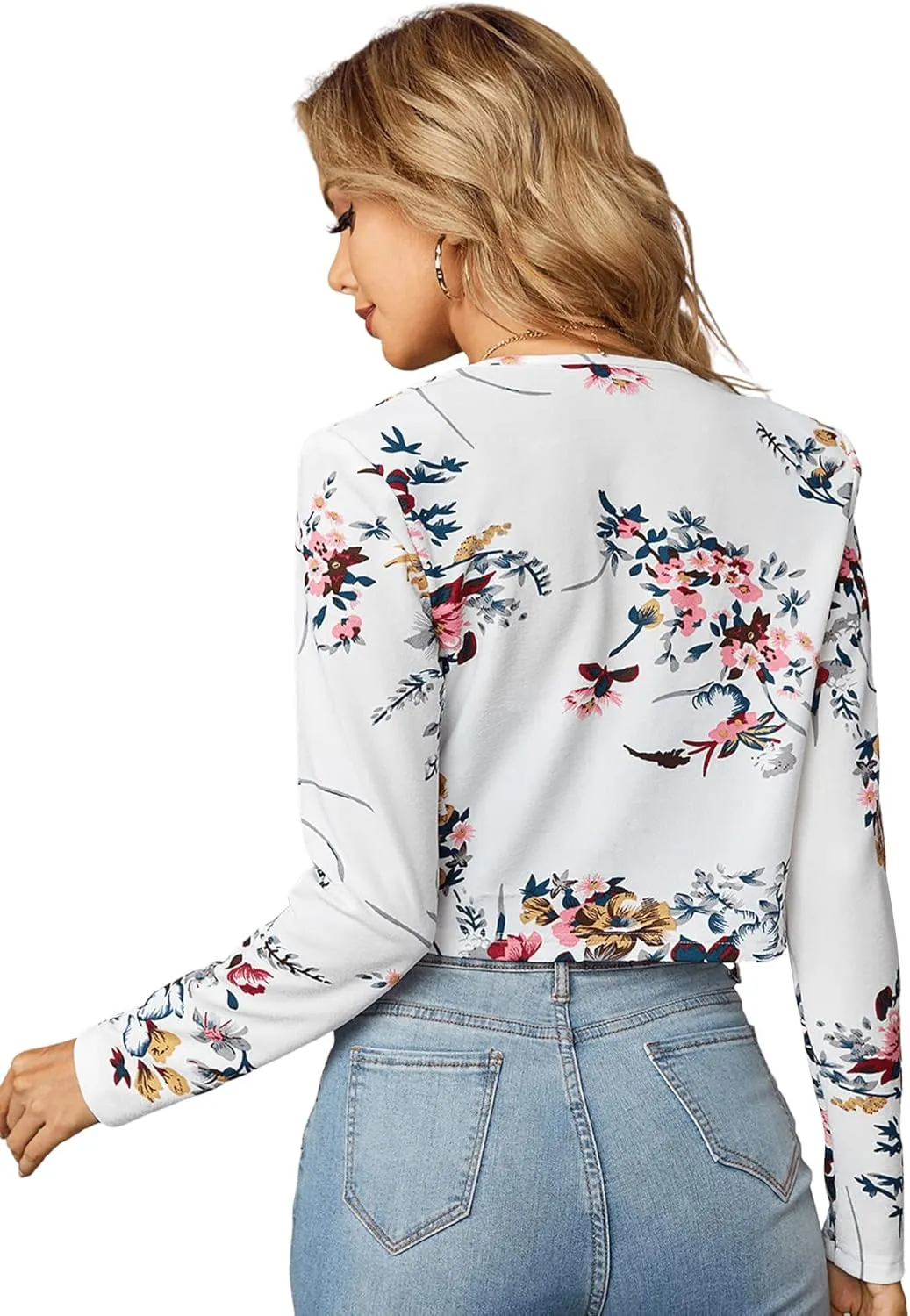 Milumia Women Floral Casual Crop Blazer Open Front Lightweight Outwear