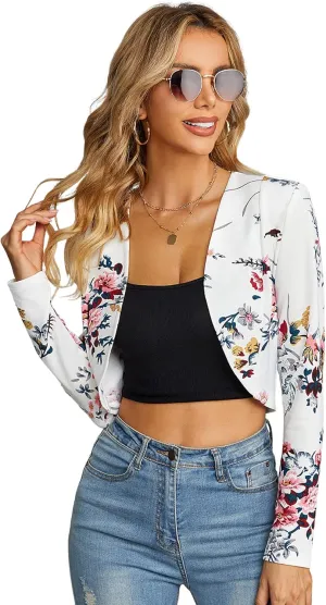 Milumia Women Floral Casual Crop Blazer Open Front Lightweight Outwear