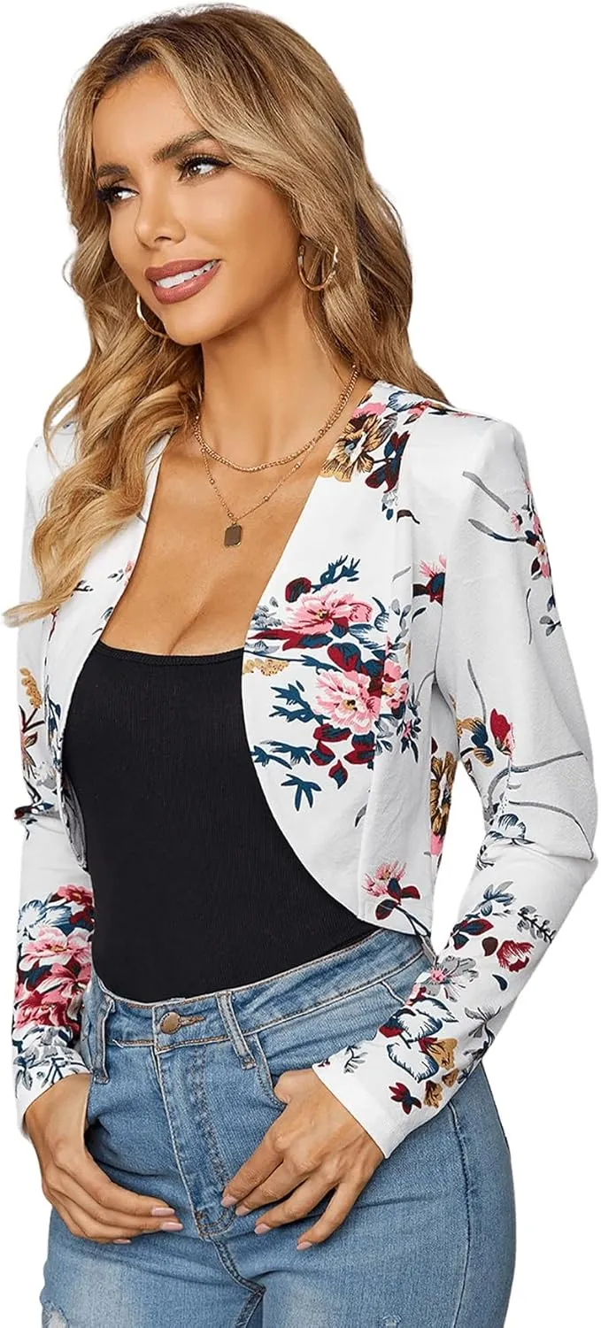 Milumia Women Floral Casual Crop Blazer Open Front Lightweight Outwear