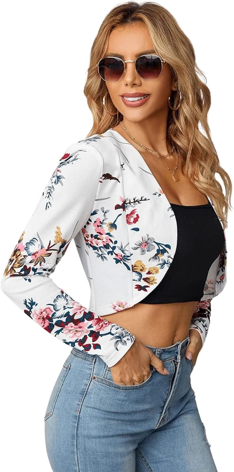 Milumia Women Floral Casual Crop Blazer Open Front Lightweight Outwear