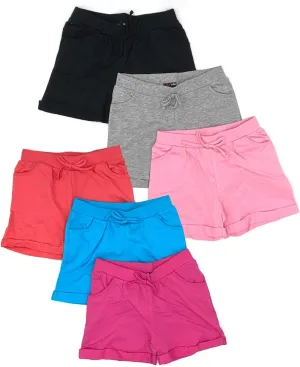 MISS POPULAR Girls 6-Pack Bermuda Short Sizes 4-16 Comfortable Cotton, Elastic Waistband, Bow-Tie, Pockets & Many Colors