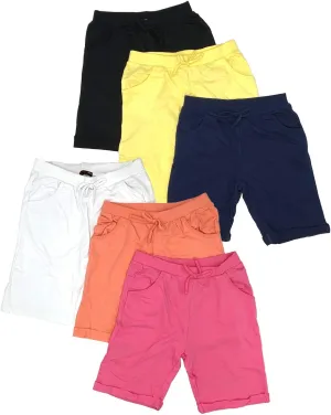 MISS POPULAR Girls 6-Pack Bermuda Short Sizes 4-16 Comfortable Cotton, Elastic Waistband, Bow-Tie, Pockets & Many Colors