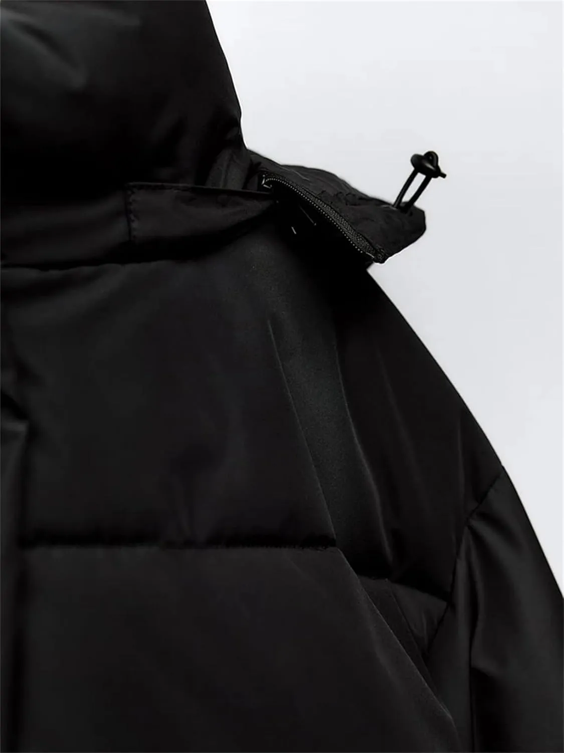 Mnjyihy Women Winter Puffer Jacket Black Loose Hooded Snow Short Cotton Padded Down Jacket Parka Coat