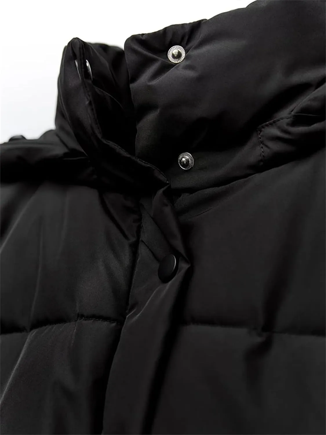 Mnjyihy Women Winter Puffer Jacket Black Loose Hooded Snow Short Cotton Padded Down Jacket Parka Coat