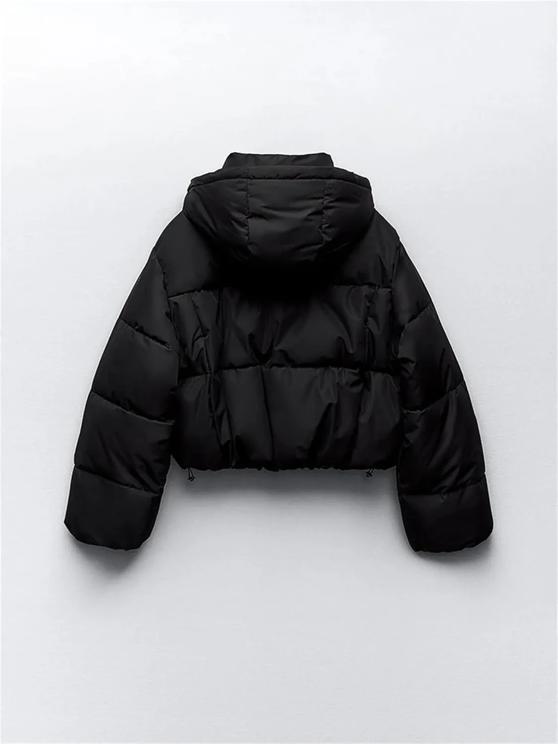 Mnjyihy Women Winter Puffer Jacket Black Loose Hooded Snow Short Cotton Padded Down Jacket Parka Coat