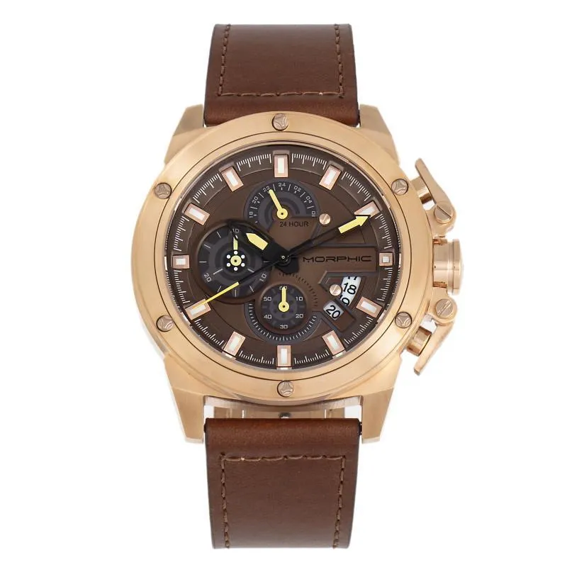 Morphic M81 Series Chronograph Leather-Band Watch w/Date