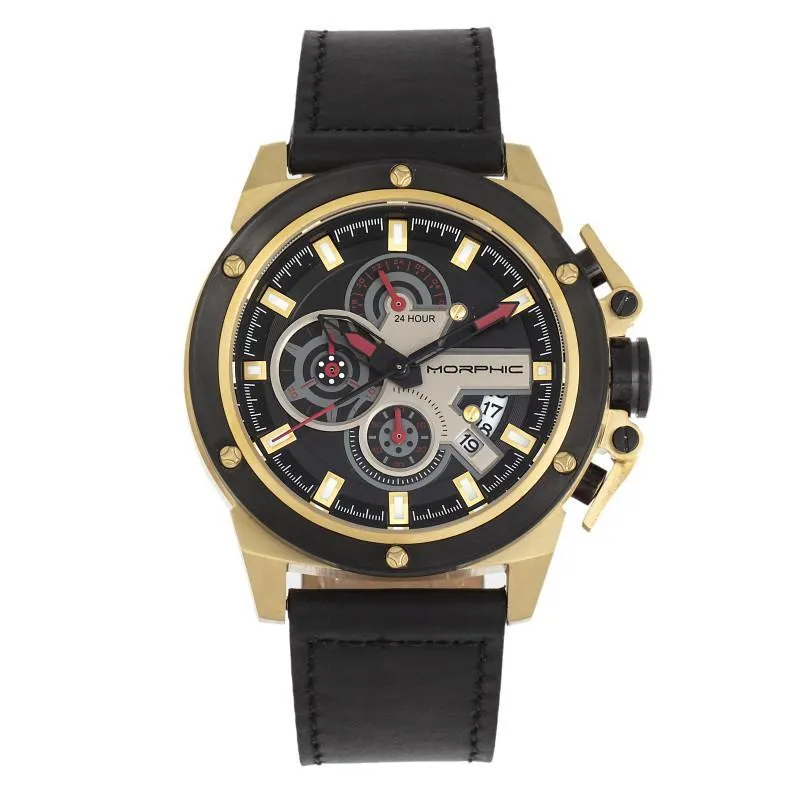 Morphic M81 Series Chronograph Leather-Band Watch w/Date