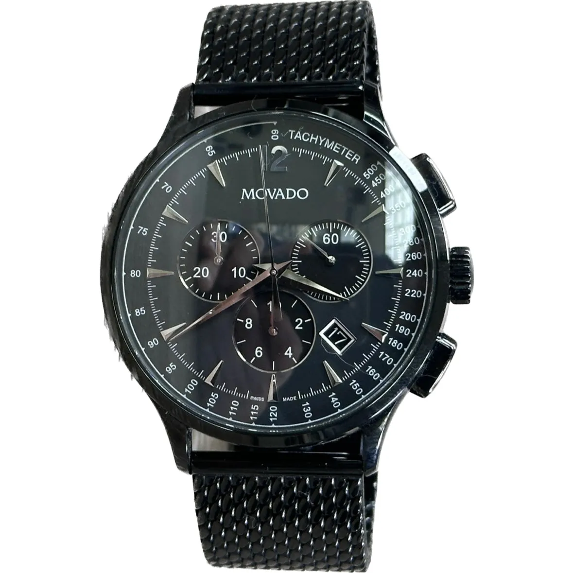 Movado Men's Circa Chronograph Black Case, Black Mesh Band