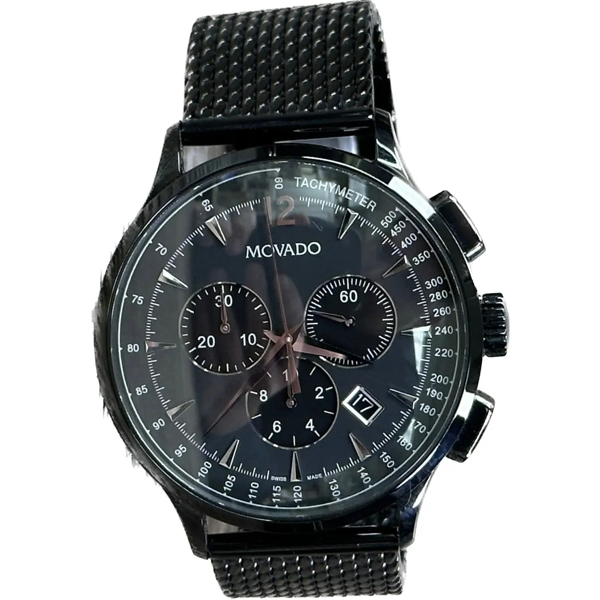 Movado Men's Circa Chronograph Black Case, Black Mesh Band