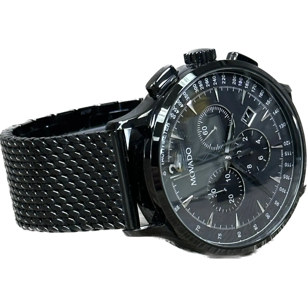 Movado Men's Circa Chronograph Black Case, Black Mesh Band
