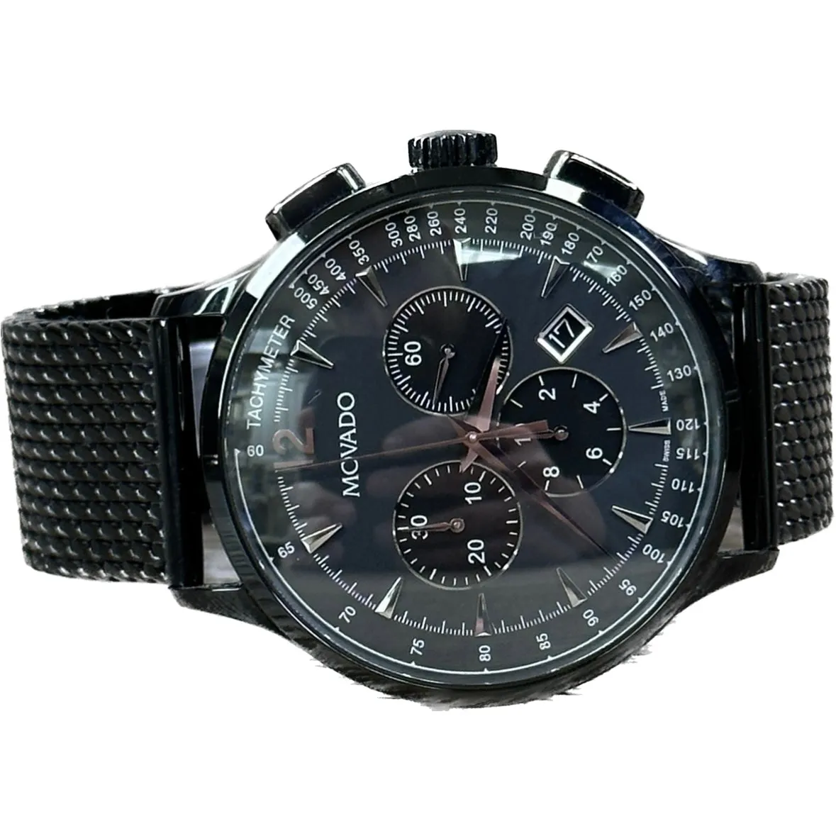 Movado Men's Circa Chronograph Black Case, Black Mesh Band