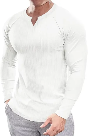 Muscle Cmdr Men's Slim Fit V Neck Casual Shirts Long&Short Sleeve Muscle Henley T-Shirt Stylish Business Top