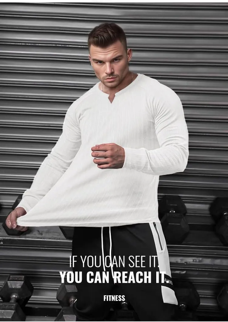 Muscle Cmdr Men's Slim Fit V Neck Casual Shirts Long&Short Sleeve Muscle Henley T-Shirt Stylish Business Top