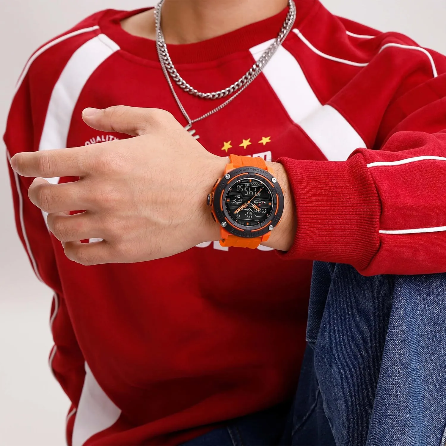 NAVIFORCE 5ATM Waterproof Sport Watches for Men Silicone Band Quartz Analog Digital Alarm Clock Chronograph Luminous Wristwatch