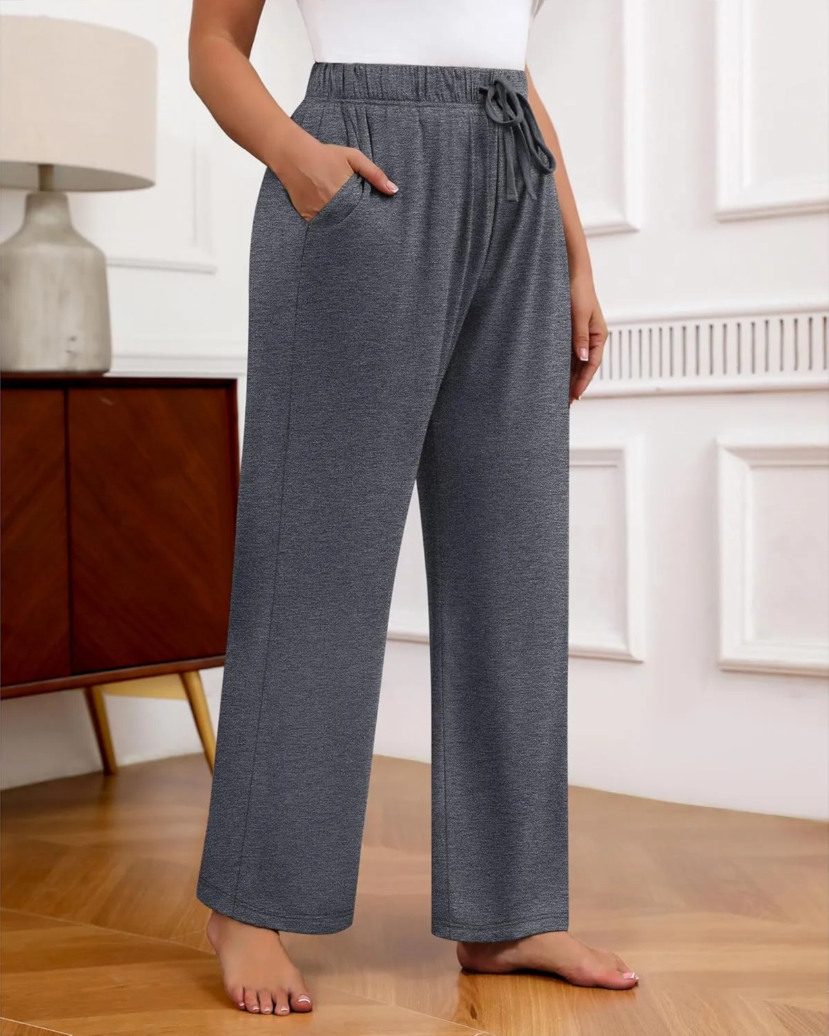 Neer 3 Pack Women's Plus Size Wide Leg Pants High Waisted Lounge Yoga Pants Baggy Drawstring Palazzo Sweatpants with Pockets