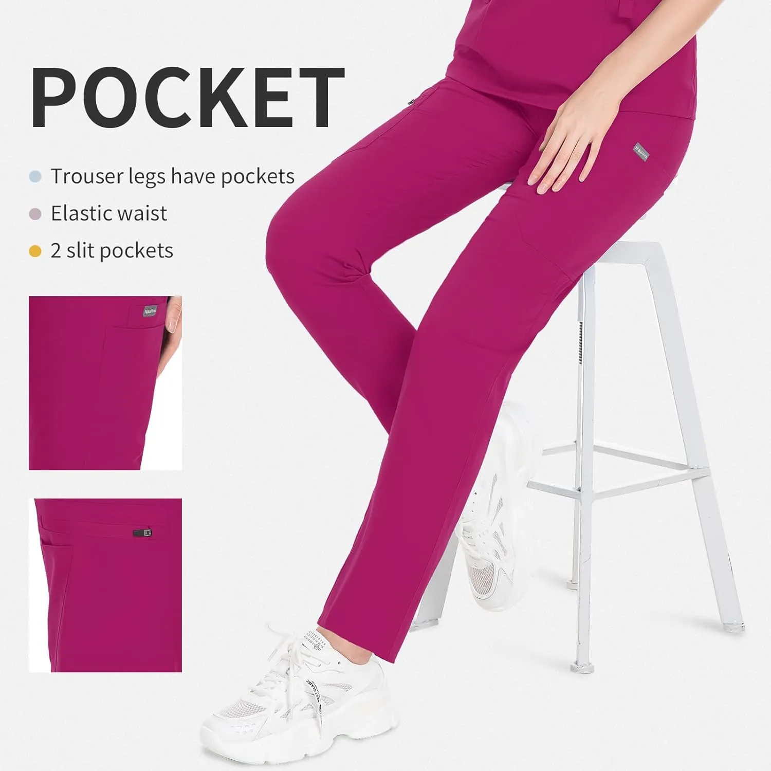 niaahinn Classic Scrub Set for Women - V-Neck Scrub Top & Stylish Scrub Jogger Pants with Multi Pocket Medical Uniform