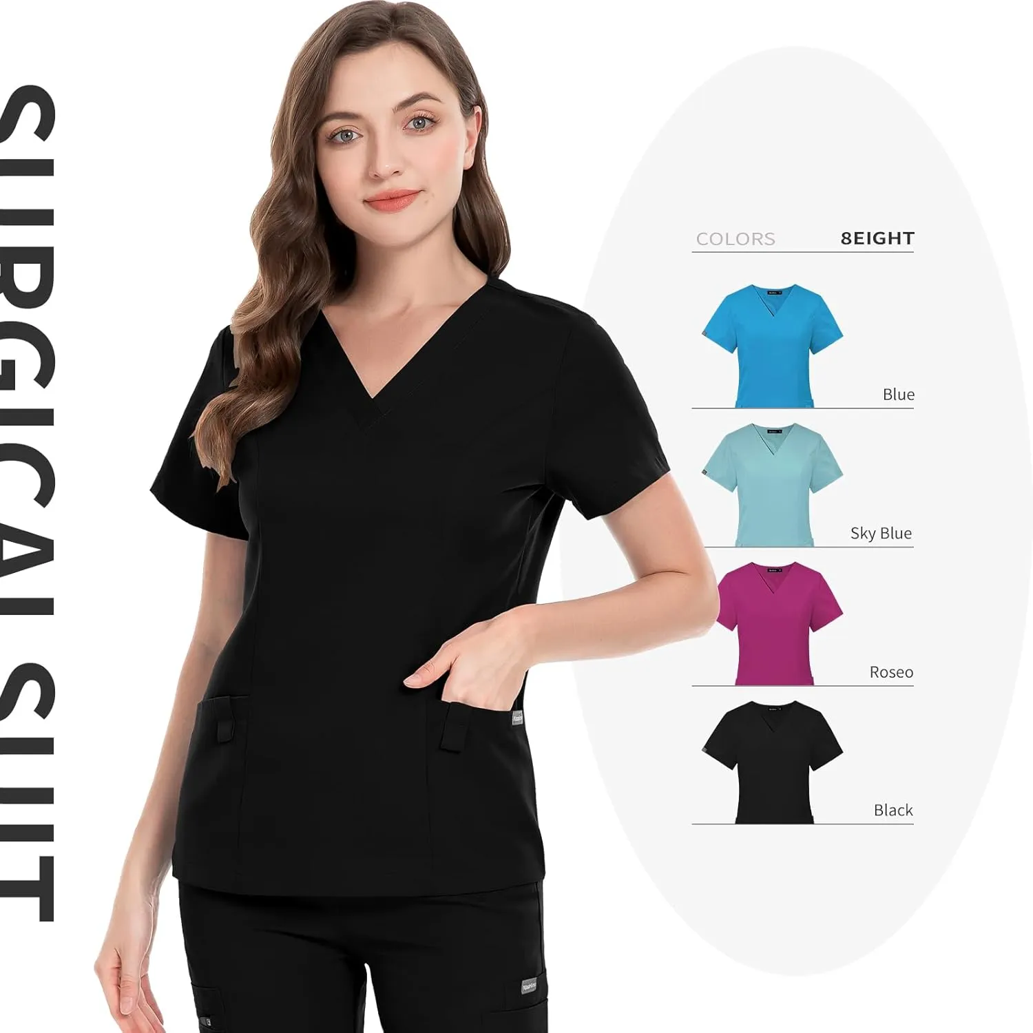 niaahinn Classic Scrub Set for Women - V-Neck Scrub Top & Stylish Scrub Jogger Pants with Multi Pocket Medical Uniform