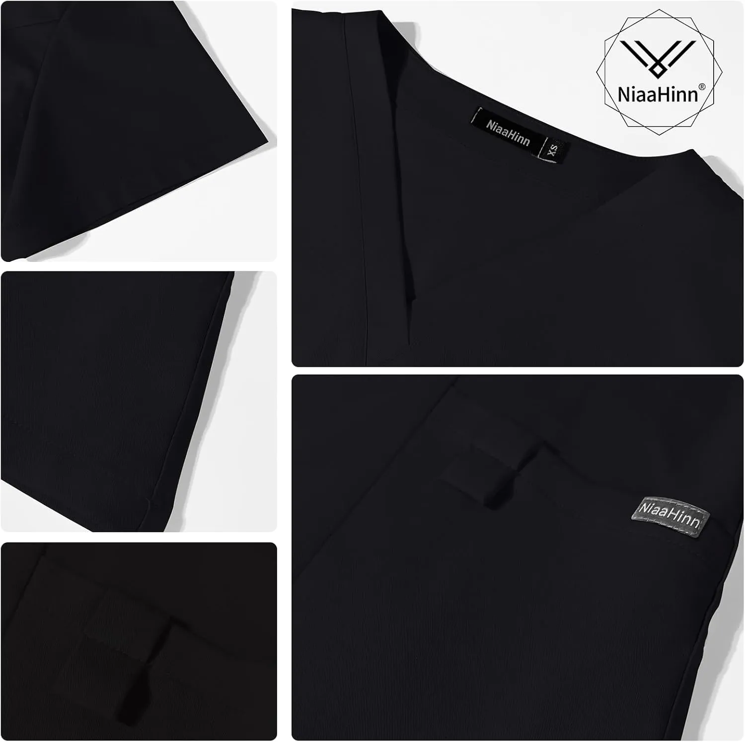 niaahinn Classic Scrub Set for Women - V-Neck Scrub Top & Stylish Scrub Jogger Pants with Multi Pocket Medical Uniform