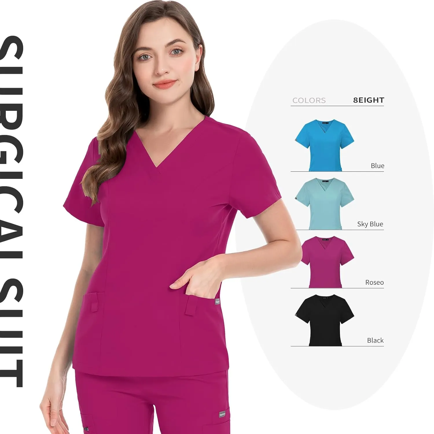 niaahinn Classic Scrub Set for Women - V-Neck Scrub Top & Stylish Scrub Jogger Pants with Multi Pocket Medical Uniform