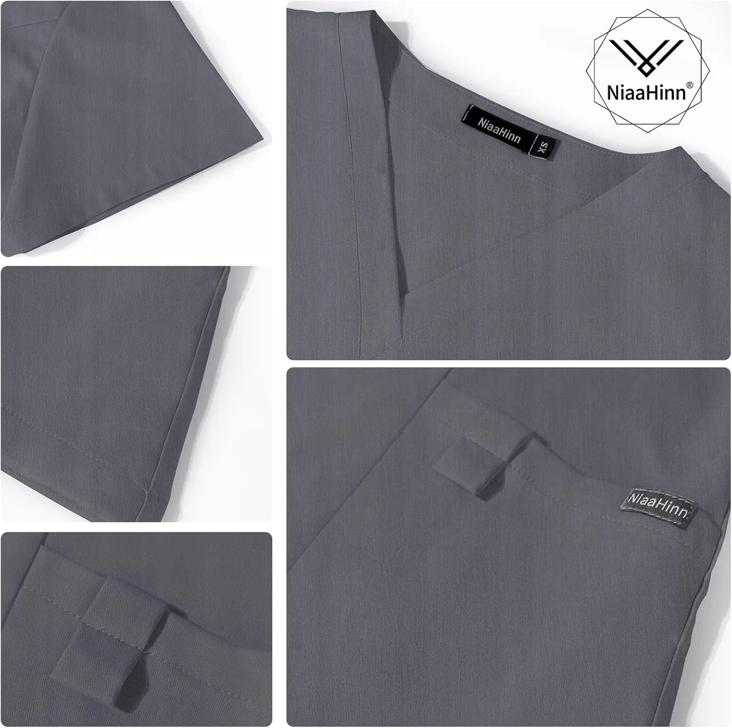 niaahinn Classic Scrub Set for Women - V-Neck Scrub Top & Stylish Scrub Jogger Pants with Multi Pocket Medical Uniform