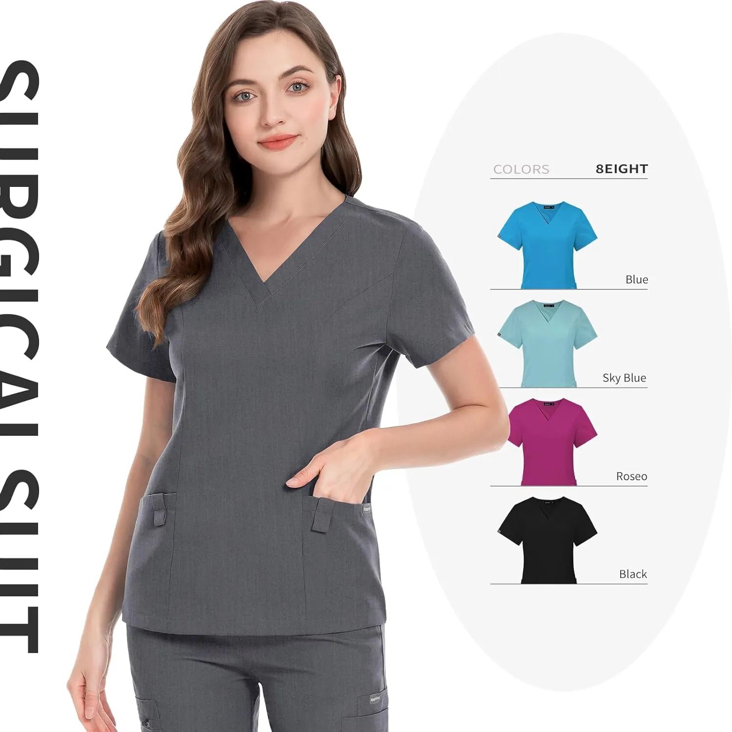 niaahinn Classic Scrub Set for Women - V-Neck Scrub Top & Stylish Scrub Jogger Pants with Multi Pocket Medical Uniform