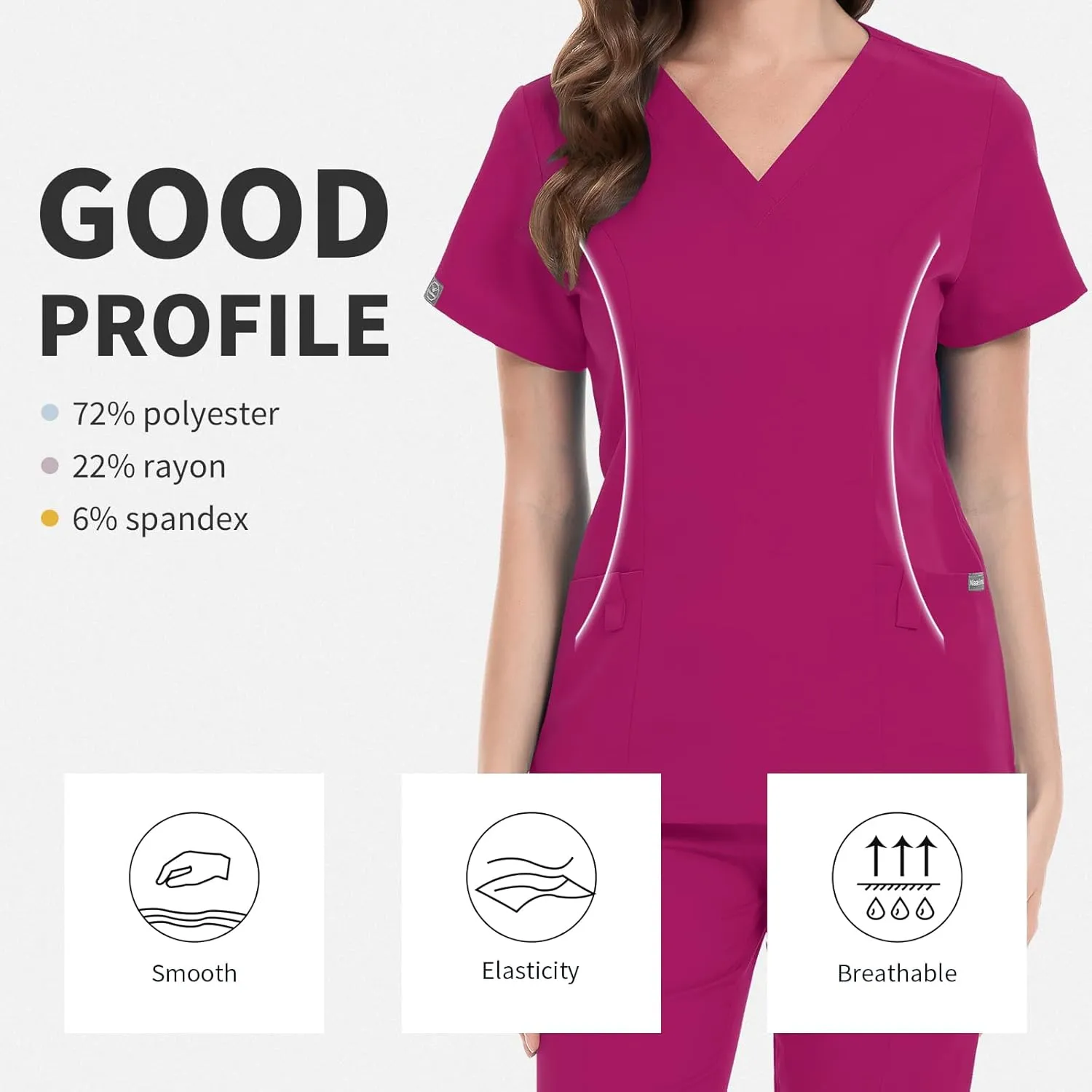 niaahinn Classic Scrub Set for Women - V-Neck Scrub Top & Stylish Scrub Jogger Pants with Multi Pocket Medical Uniform