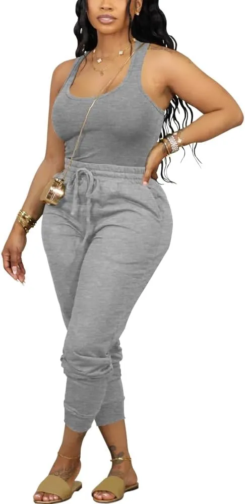 Nimsruc Two Piece Outfits For Women Casual Sleeveless Sweat Suits