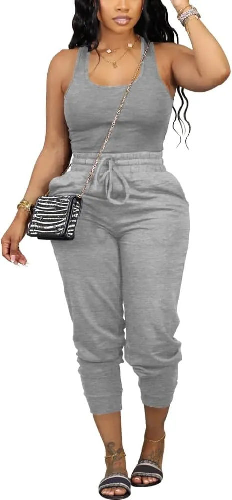 Nimsruc Two Piece Outfits For Women Casual Sleeveless Sweat Suits