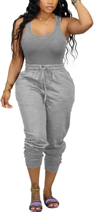 Nimsruc Two Piece Outfits For Women Casual Sleeveless Sweat Suits